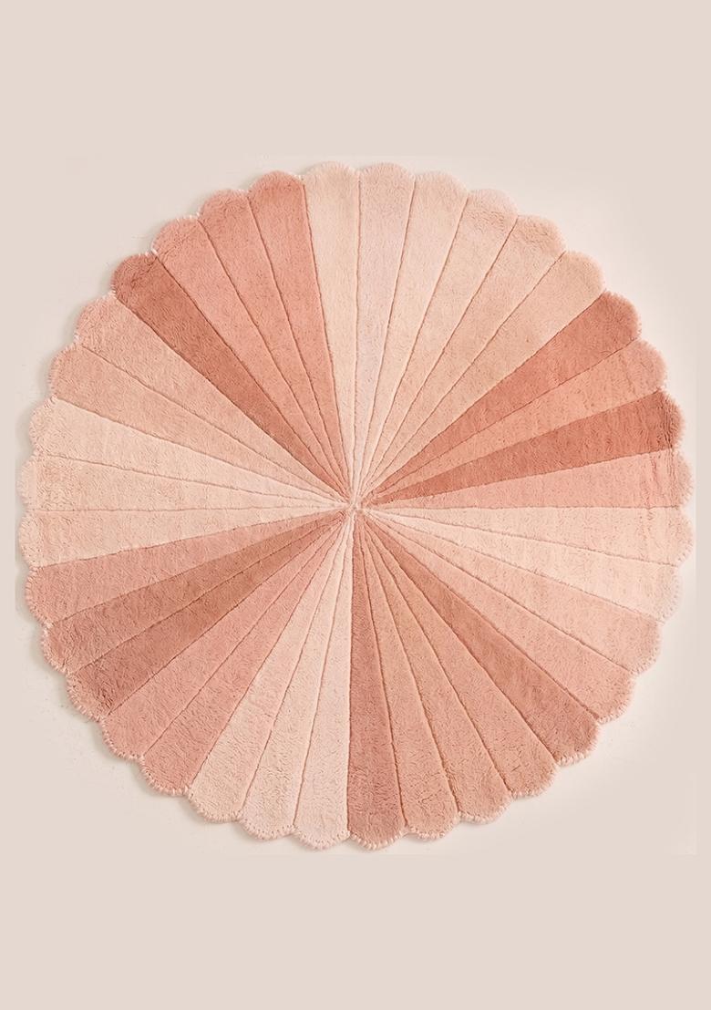 Saffron Rugs Hand Tufted Wool Area Rug | Blush Pink Round Rug | Cotton Backing | Retro Striped Home Decor Carpet for Living Room Bedroom - Indya