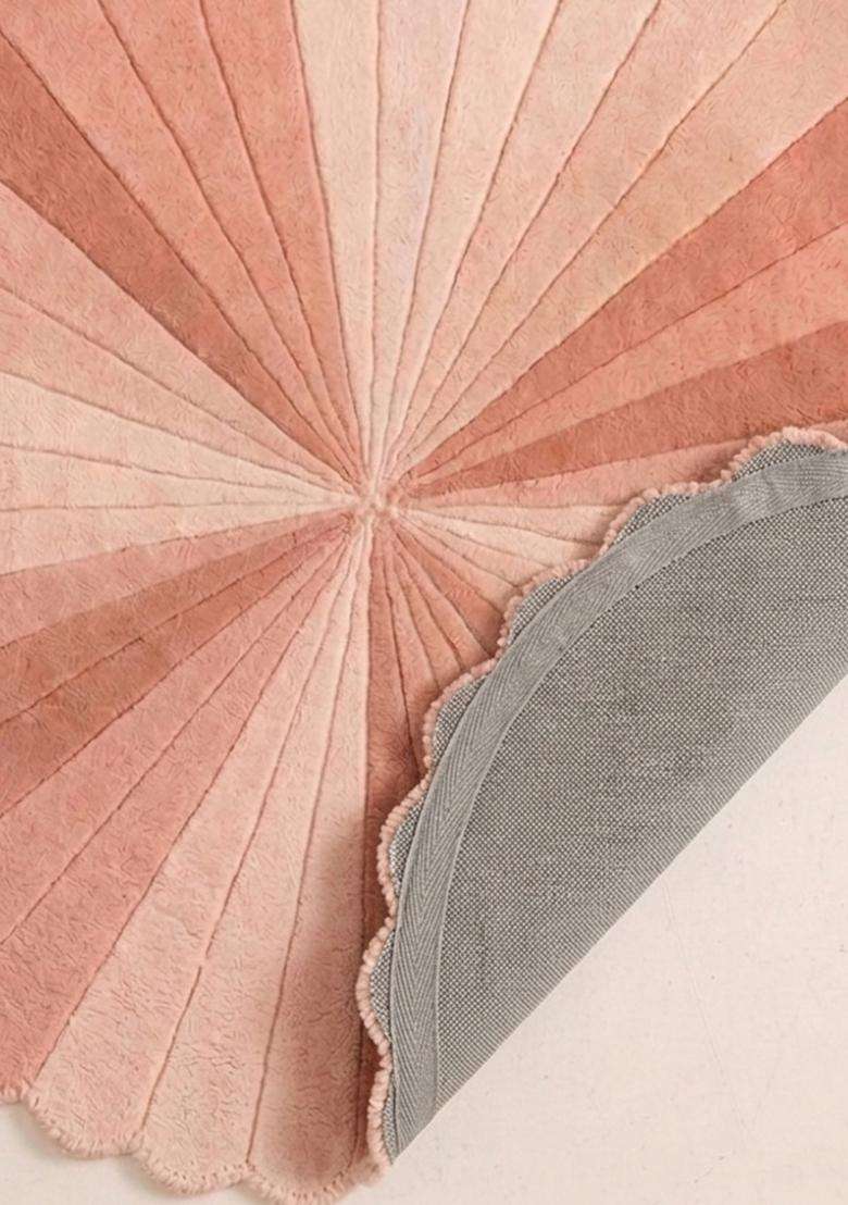 100% Wool Handmade Pink Rug | Retro Striped Round Carpet With Cotton Backing For Living Room | Bedroom - Indya