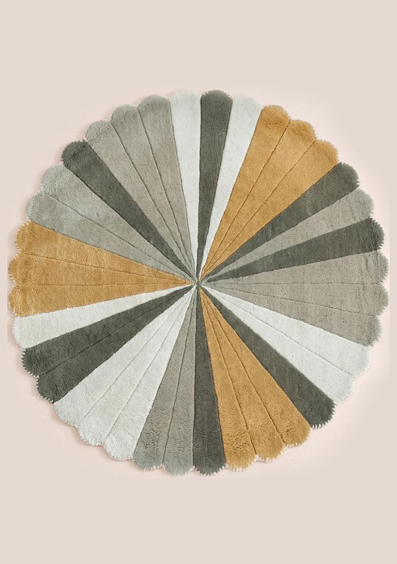 Saffron Rugs Hand Tufted Wool Area Rug | Muted Sage Round Rug | Cotton Backing | Retro Striped Home Decor Carpet for Living Room Bedroom - Indya
