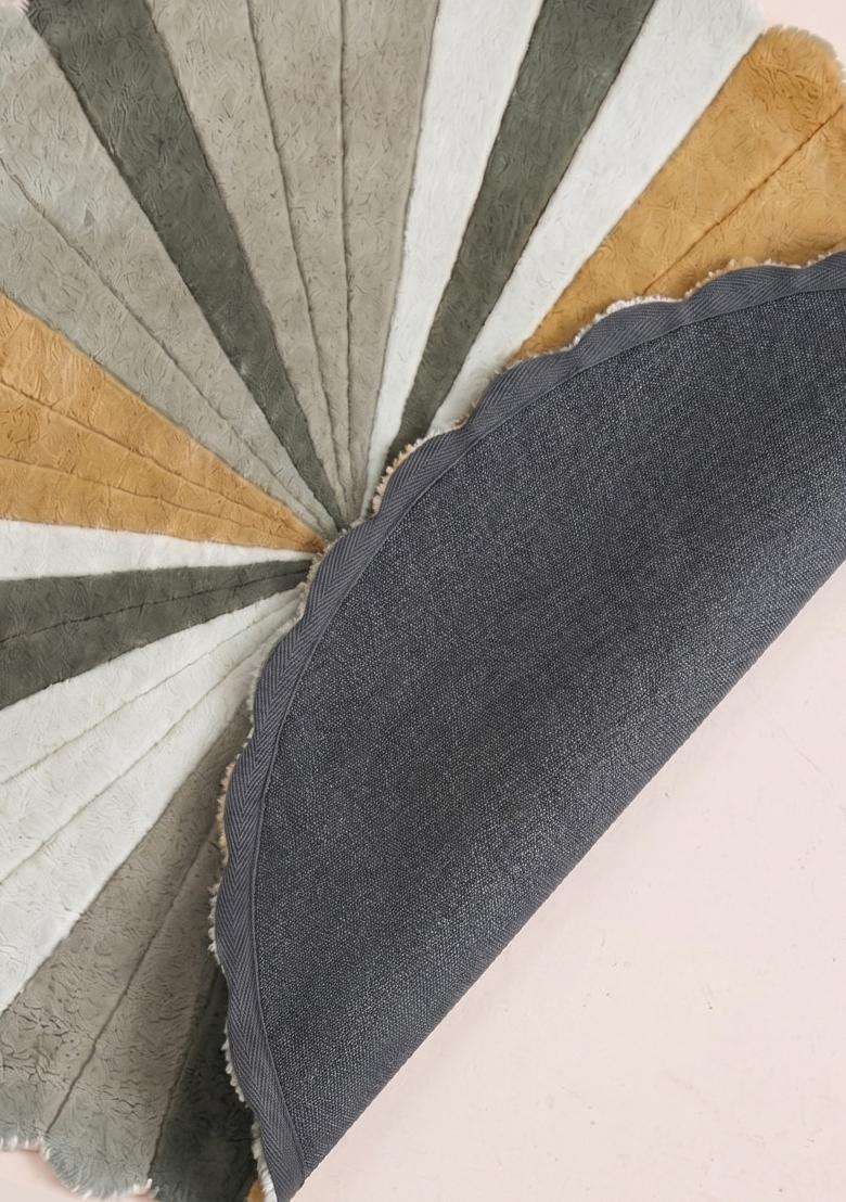 100% Wool Handmade Green Rug | Retro Striped Round Carpet With Cotton Backing For Living Room | Bedroom - Indya