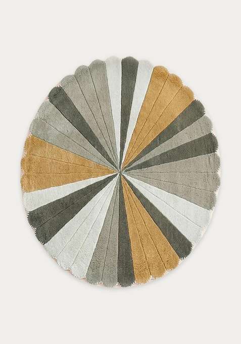 100% Wool Handmade Green Rug | Retro Striped Round Carpet With Cotton Backing For Living Room | Bedroom