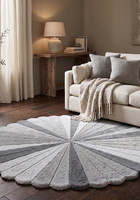 Saffron Rugs Hand Tufted Wool Area Rug | Mist Grey Round Rug | Cotton Backing | Retro Striped Home Decor Carpet for Living Room Bedroom