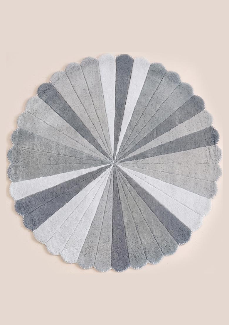Saffron Rugs Hand Tufted Wool Area Rug | Mist Grey Round Rug | Cotton Backing | Retro Striped Home Decor Carpet for Living Room Bedroom - Indya