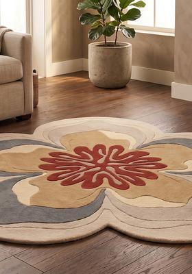 Saffron Rugs Hand Tufted Wool Area Rug | Charcoal Grey Flower Round Rug | Cotton Backing | Contemporary Floral Home Decor Carpet for Living Room Bedroom