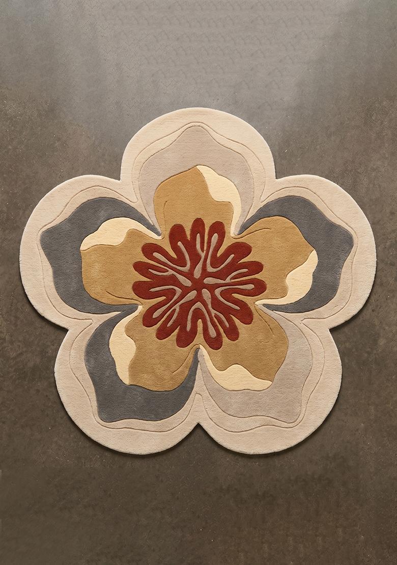 Saffron Rugs Hand Tufted Wool Area Rug | Charcoal Grey Flower Round Rug | Cotton Backing | Contemporary Floral Home Decor Carpet for Living Room Bedroom - Indya