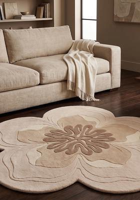 Saffron Rugs Hand Tufted Wool Area Rug | Beige Flower Round Rug | Cotton Backing | Contemporary Floral Home Decor Carpet for Living Room Bedroom