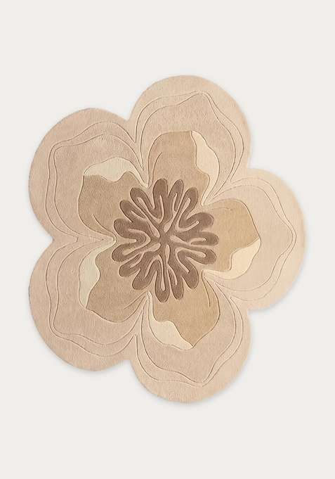 100% Wool Handmade Beige Rug | Contemporary Floral Round Carpet With Cotton Backing For Living Room | Bedroom