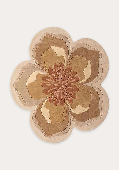 100% Wool Handmade Brown Rug | Contemporary Floral Round Carpet With Cotton Backing For Living Room | Bedroom