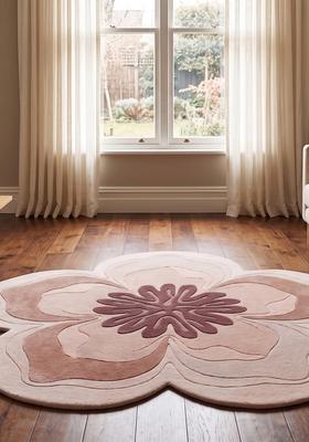 Saffron Rugs Hand Tufted Wool Area Rug | Dusty Rose Flower Round Rug | Cotton Backing | Contemporary Floral Home Decor Carpet for Living Room Bedroom