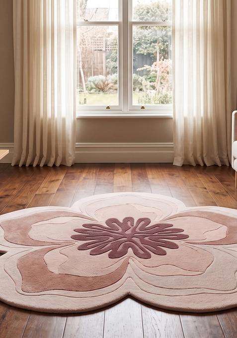 100% Wool Handmade Red Rug | Contemporary Floral Round Carpet With Cotton Backing For Living Room | Bedroom