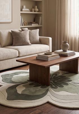 Saffron Rugs Hand Tufted Wool Area Rug | Muted Sage Flower Round Rug | Cotton Backing | Contemporary Floral Home Decor Carpet for Living Room Bedroom