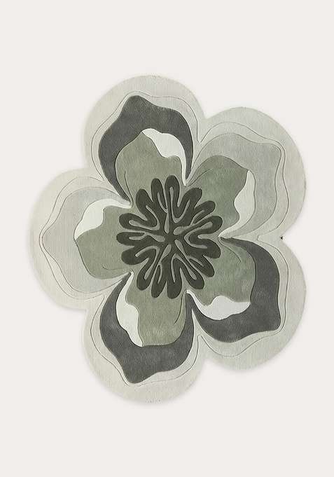 100% Wool Handmade Green Rug | Contemporary Floral Round Carpet With Cotton Backing For Living Room | Bedroom