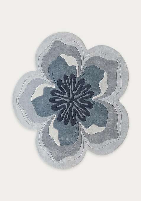 100% Wool Handmade Blue Rug | Contemporary Floral Round Carpet With Cotton Backing For Living Room | Bedroom