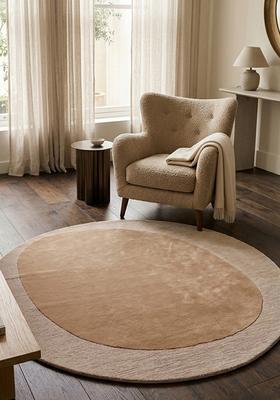 Saffron Rugs Hand Tufted Wool Area Rug | Camel Tan Round Rug | Cotton Backing | Minimalist Solid Home Decor Carpet for Living Room Bedroom