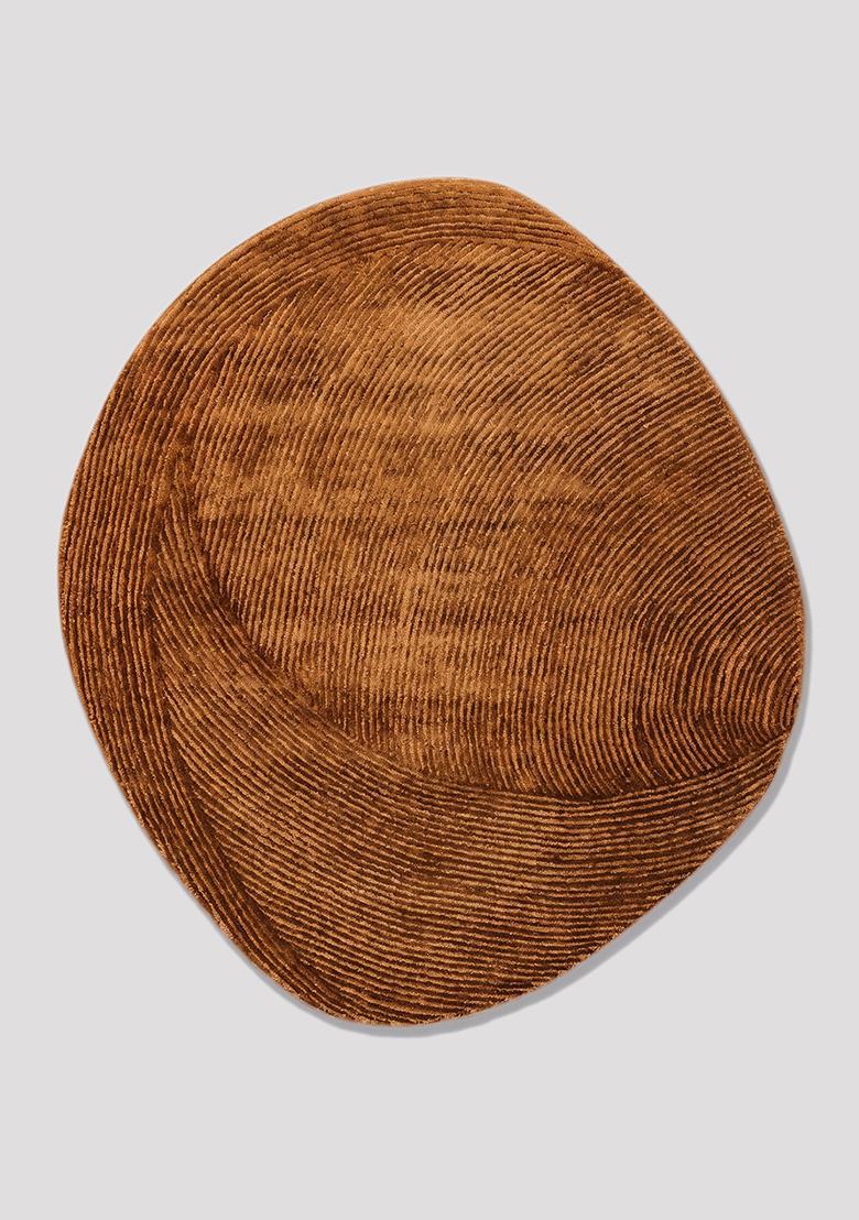 Saffron Rugs Hand Tufted Wool Area Rug | Rust Orange Round Rug | Cotton Backing | Modern Swirls Home Decor Carpet for Living Room Bedroom - Indya