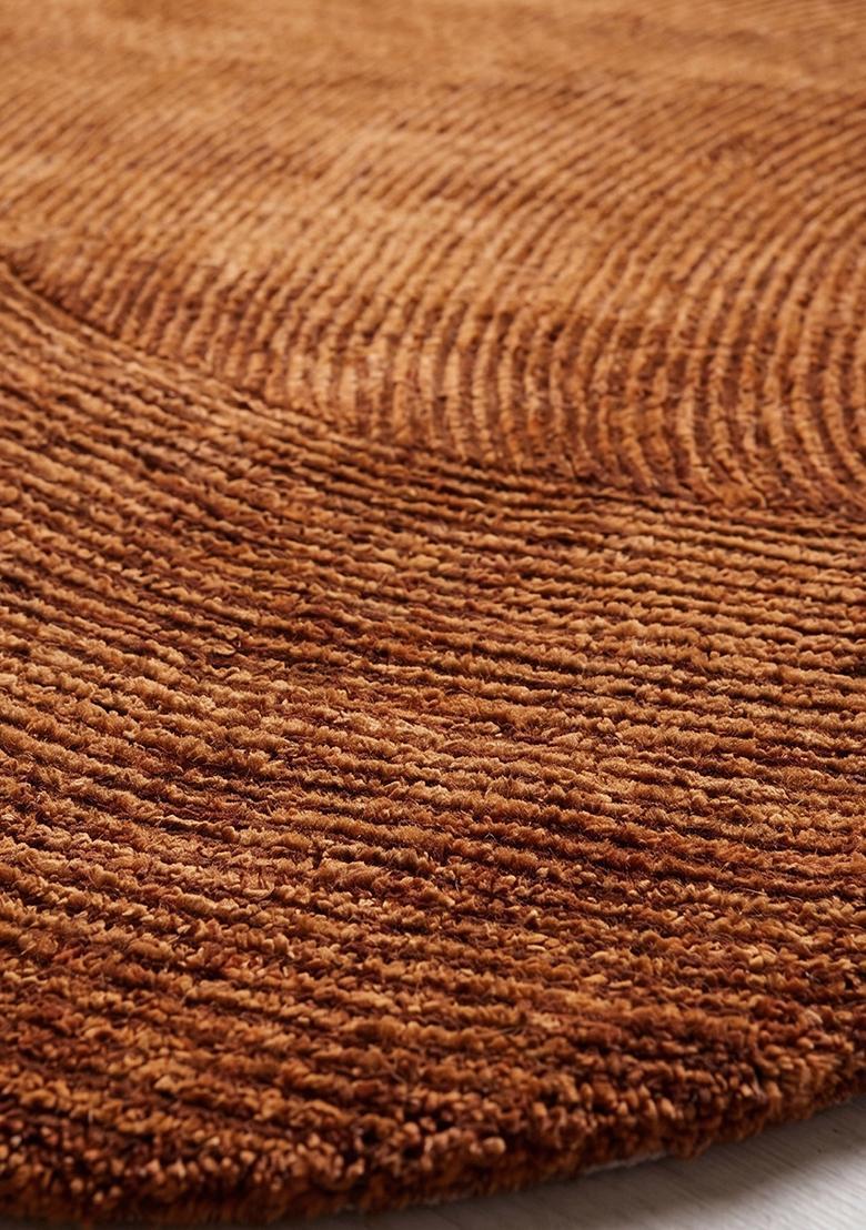 Saffron Rugs Hand Tufted Wool Area Rug | Rust Orange Round Rug | Cotton Backing | Modern Swirls Home Decor Carpet for Living Room Bedroom - Indya