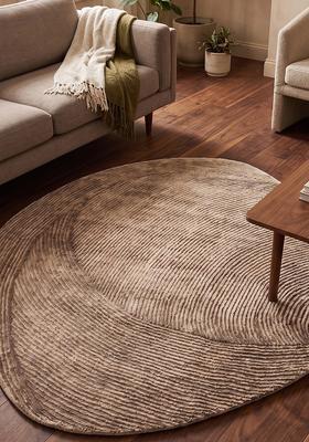 Saffron Rugs Hand Tufted Wool Area Rug | Taupe Round Rug | Cotton Backing | Modern Swirls Home Decor Carpet for Living Room Bedroom
