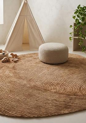 Saffron Rugs Hand Tufted Wool Area Rug | Camel Tan Round Rug | Cotton Backing | Modern Swirls Home Decor Carpet for Living Room Bedroom
