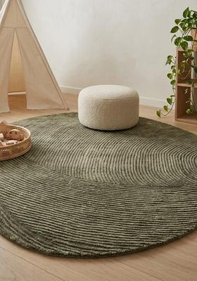 Saffron Rugs Hand Tufted Wool Area Rug | Sage Green Round Rug | Cotton Backing | Modern Swirls Home Decor Carpet for Living Room Bedroom
