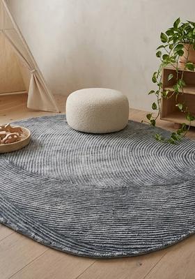 Saffron Rugs Hand Tufted Wool Area Rug | Slate Blue Round Rug | Cotton Backing | Modern Swirls Home Decor Carpet for Living Room Bedroom