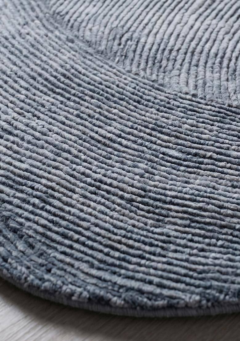 Saffron Rugs Hand Tufted Wool Area Rug | Slate Blue Round Rug | Cotton Backing | Modern Swirls Home Decor Carpet for Living Room Bedroom - Indya