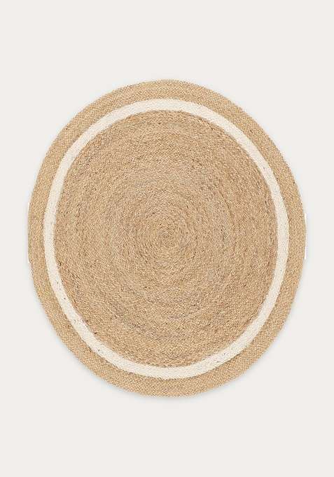 Jute Wool Braided Beige Rug | Bohemian Braided Round Flat Woven Reversible Carpet For Living Room