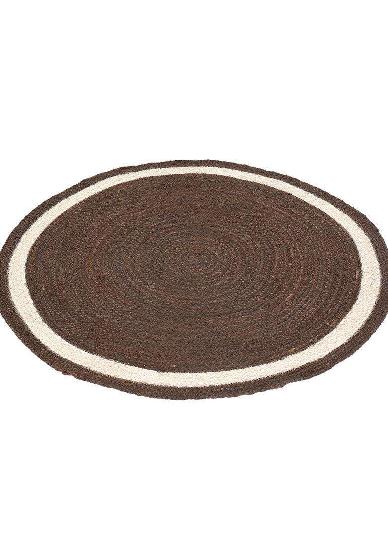 Saffron Rugs Dark Brown Boho Solid Flat Weave Jute and Wool Round Rug - Indya
