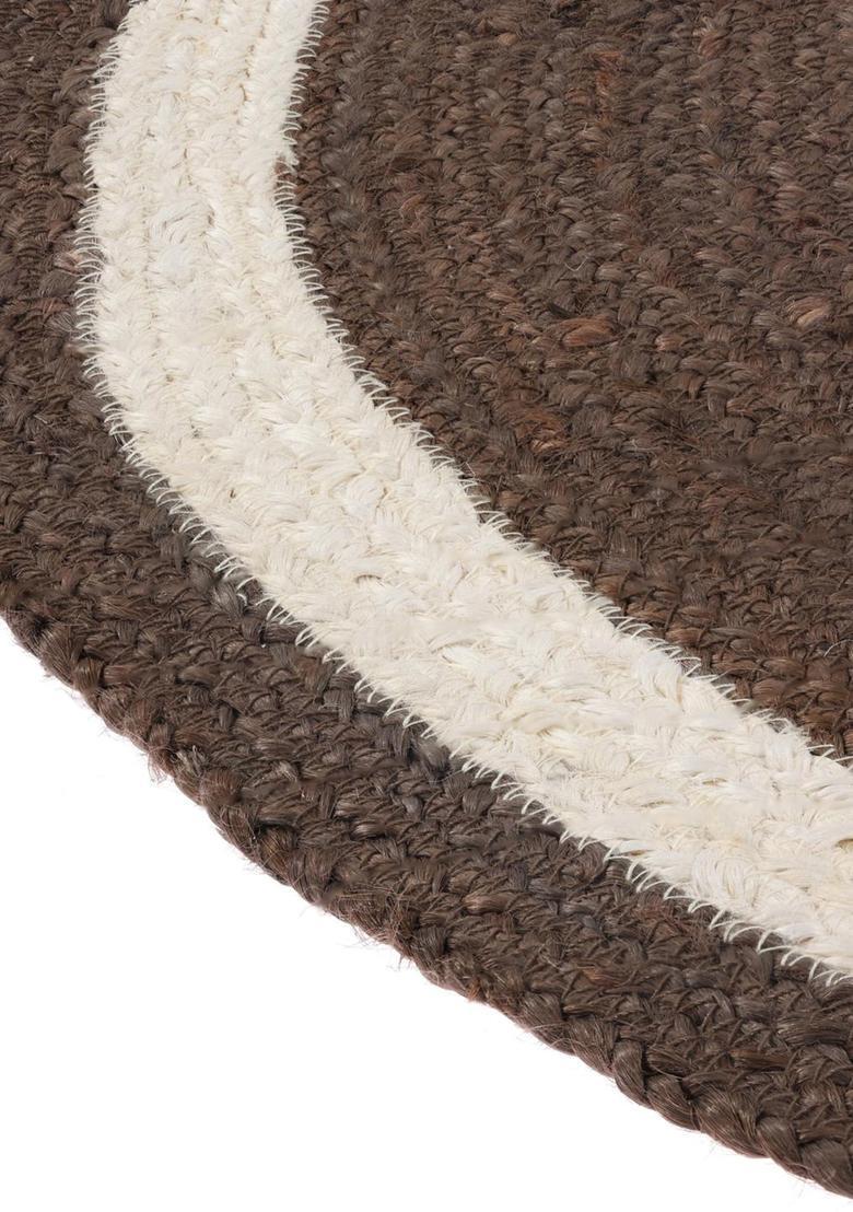 Saffron Rugs Flat Woven Natural Jute & Wool Area Rug | Dark Brown Round Rug | Boho Solid Home Decor Carpet - Indya