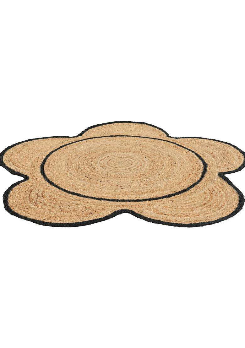 Saffron Rugs Natural Beige Bohemian Braided Flat Weave Jute and Wool Rectangular Rug - Indya