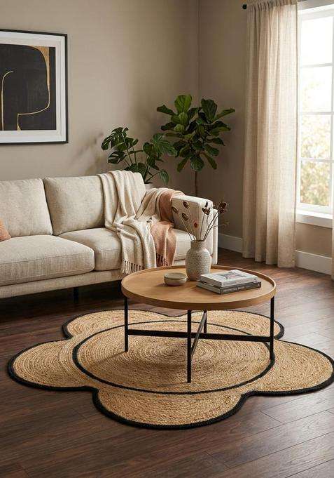 Jute Wool Braided Beige Rug | Bohemian Braided Flat Woven Reversible Carpet For Living Room