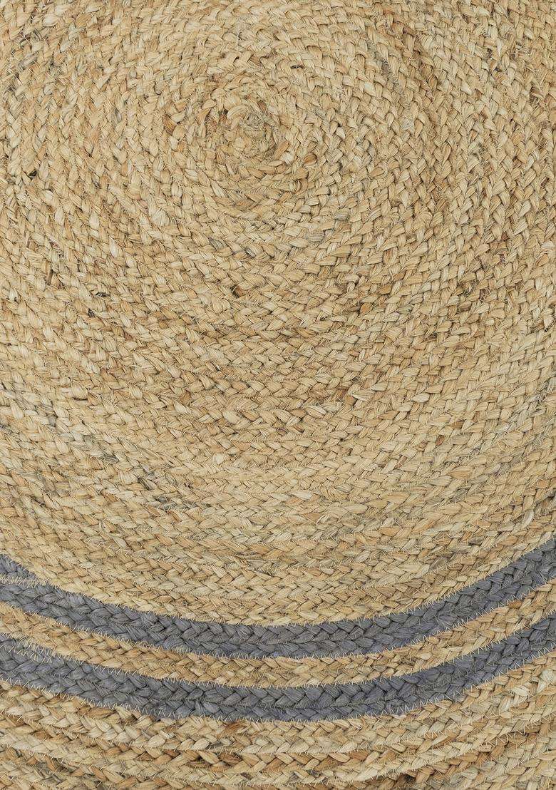 Saffron Rugs Natural Beige Bohemian Braided Flat Weave Jute and Wool Round Rug - Indya
