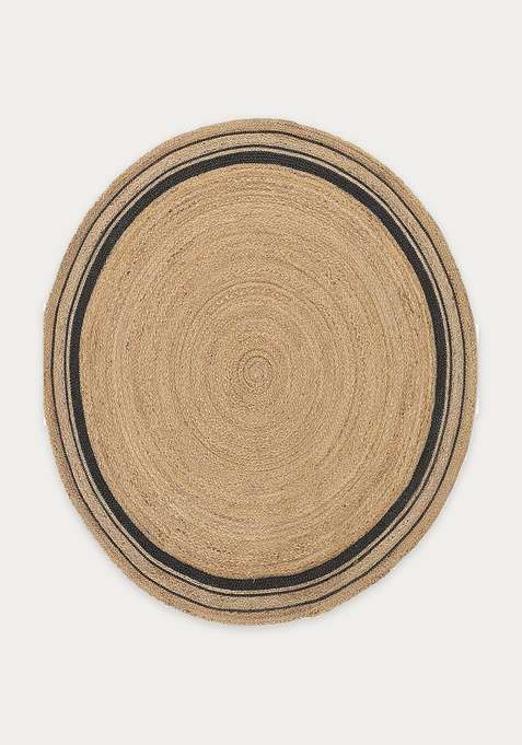Jute Wool Braided Beige Rug | Bohemian Striped Round Flat Woven Reversible Carpet For Living Room