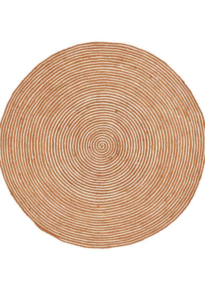 Jute Wool Braided Orange Rug | Bohemian Swirls Round Flat Woven Reversible Carpet For Living Room - Indya
