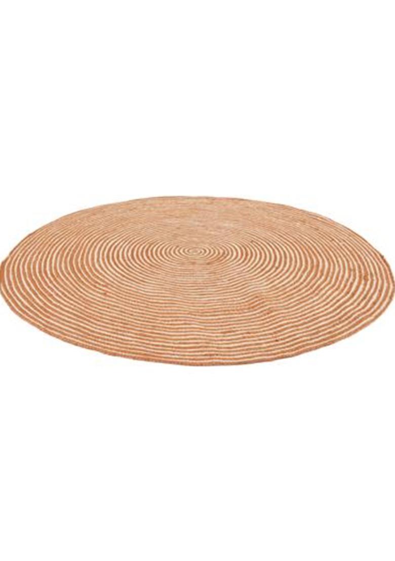 Saffron Rugs Flat Woven Natural Jute & Wool Area Rug | Rust Orange Round Rug | Bohemian Swirls Home Decor Carpet - Indya