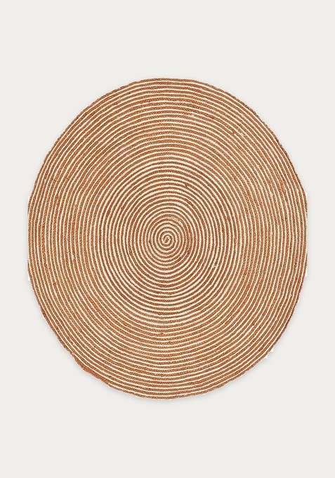 Jute Wool Braided Orange Rug | Bohemian Swirls Round Flat Woven Reversible Carpet For Living Room