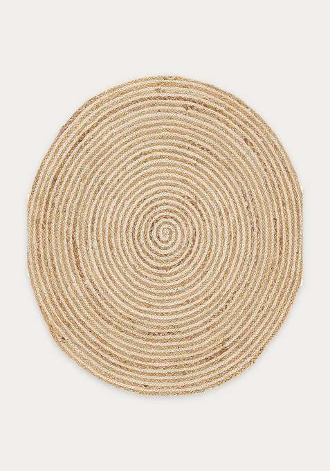 Jute Wool Braided Beige Rug | Bohemian Swirls Round Flat Woven Reversible Carpet For Living Room