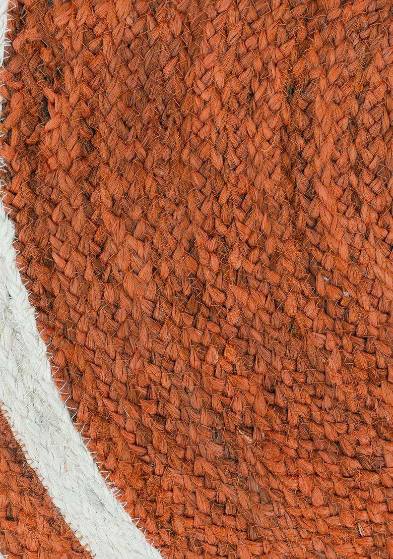 Saffron Rugs Rust Orange Bohemian Striped Flat Weave Jute and Wool Round Rug - Indya