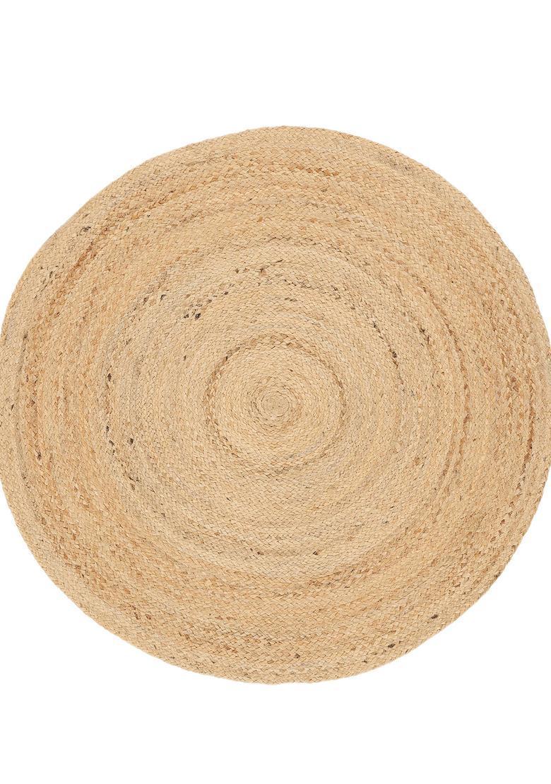 Saffron Rugs Flat Woven Natural Jute & Wool Area Rug | Natural Beige Round Rug | Bohemian Solid Home Decor Carpet - Indya