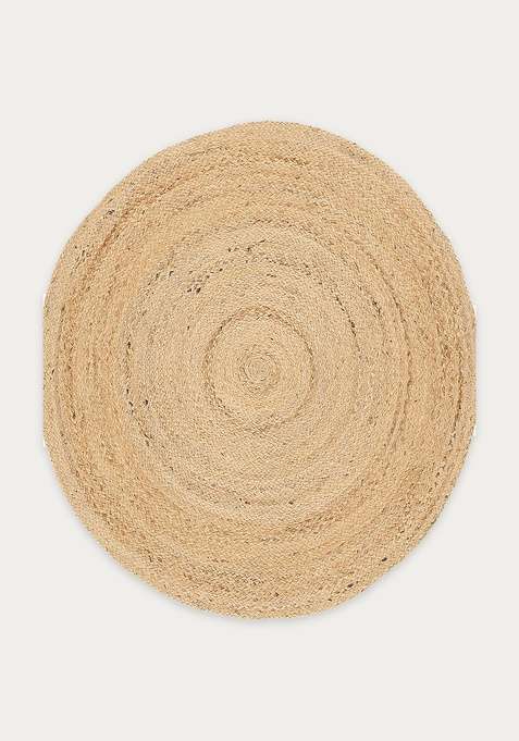 Jute Wool Braided Beige Rug | Bohemian Solid Round Flat Woven Reversible Carpet For Living Room