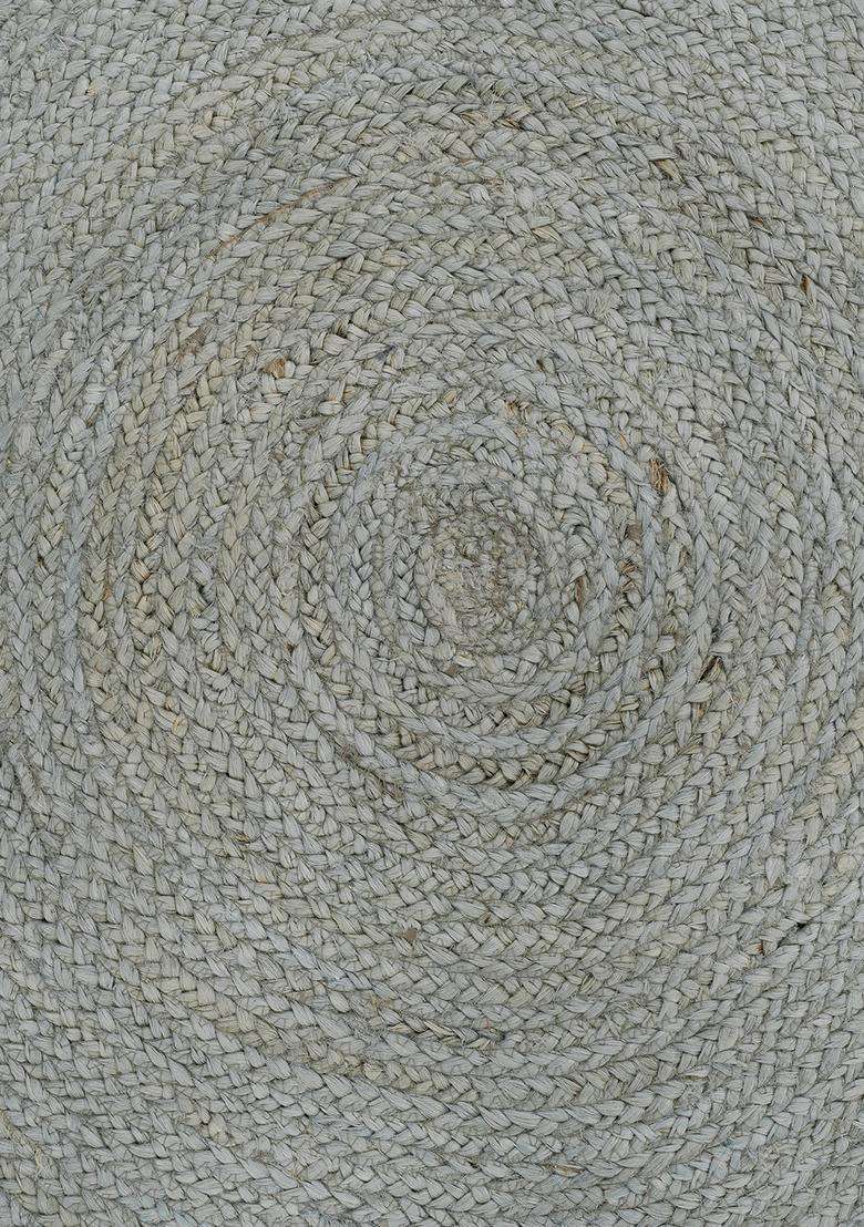 Jute Wool Braided Grey Rug | Bohemian Braided Round Flat Woven Reversible Carpet For Living Room - Indya