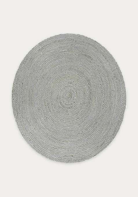 Jute Wool Braided Grey Rug | Bohemian Braided Round Flat Woven Reversible Carpet For Living Room