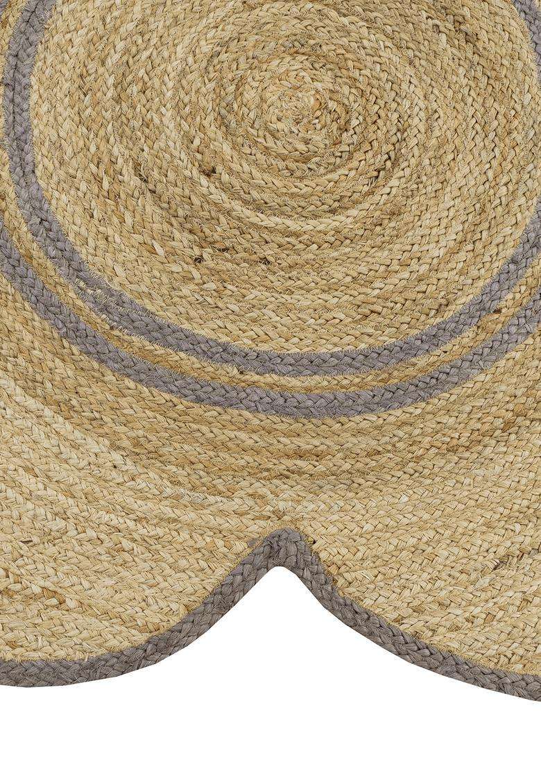 Saffron Rugs Natural Beige Bohemian Braided Flat Weave Jute and Wool Rectangular Rug - Indya