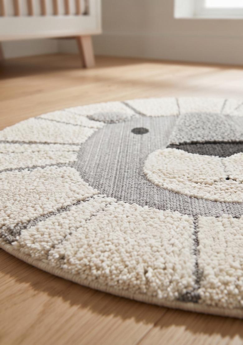 Saffron Rugs Hand Tufted Cotton Bath Mat | Cream Grey Round | Anti Slip Backing | Casual Kids Mats Bathroom Rug - Indya