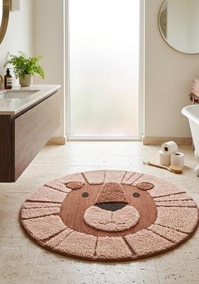 Saffron Rugs Hand Tufted Cotton Bath Mat | Peach Pink Round | Anti Slip Backing | Casual Kids Mats Bathroom Rug
