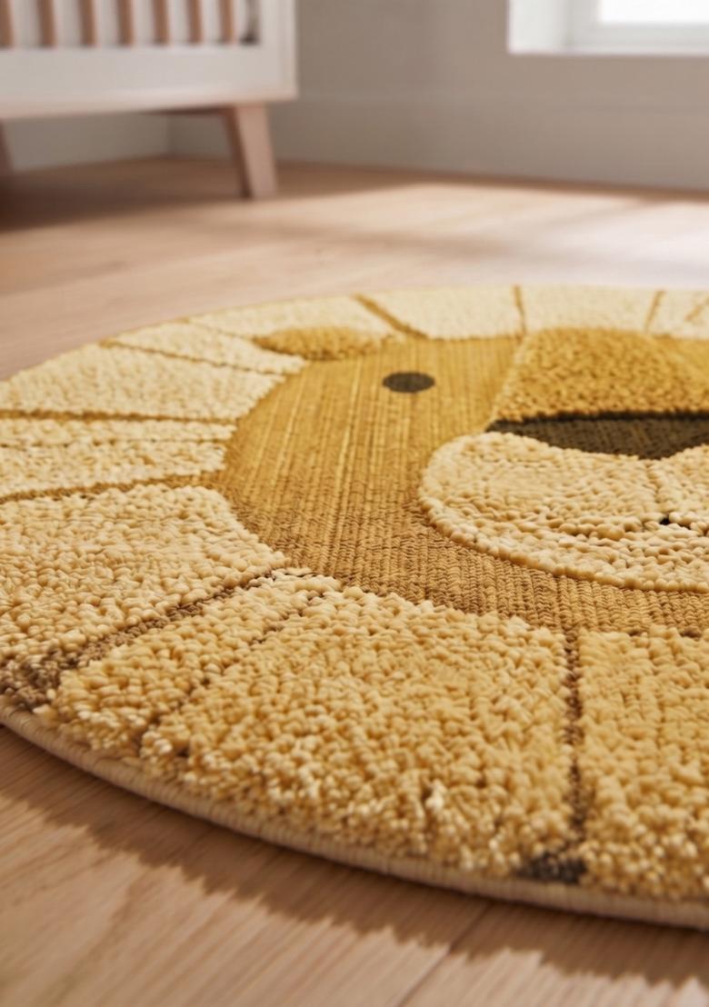 Saffron Rugs Hand Tufted Cotton Bath Mat | Golden Beige Round | Anti Slip Backing | Casual Kids Mats Bathroom Rug - Indya