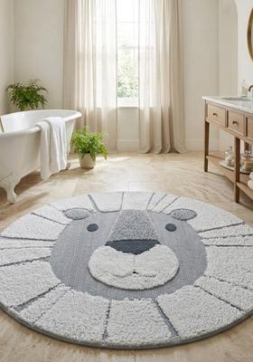 Saffron Rugs Hand Tufted Cotton Bath Mat | Blue Grey Round | Anti Slip Backing | Casual Kids Mats Bathroom Rug