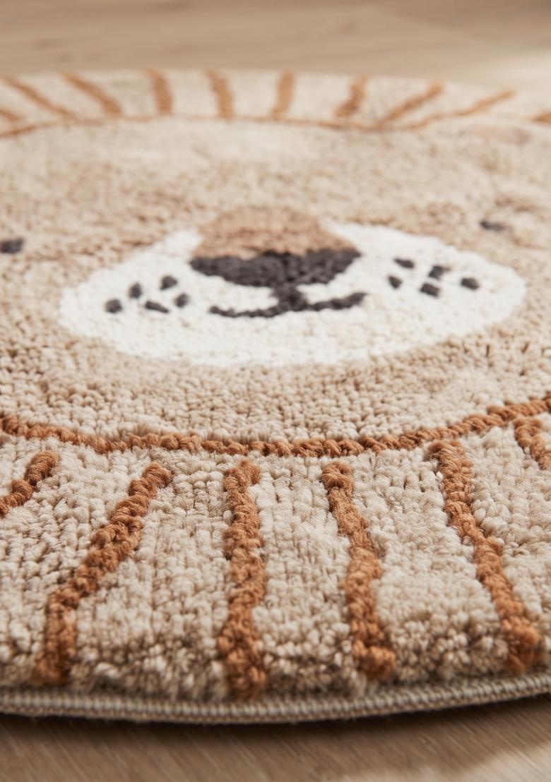 Saffron Rugs Hand Tufted Cotton Bath Mat | Beige Round | Anti Slip Backing | Casual Kids Mats Bathroom Rug - Indya