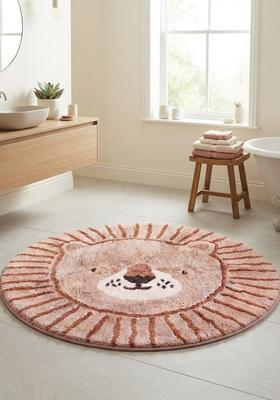 Saffron Rugs Hand Tufted Cotton Bath Mat | Peach Pink Round | Anti Slip Backing | Casual Kids Mats Bathroom Rug