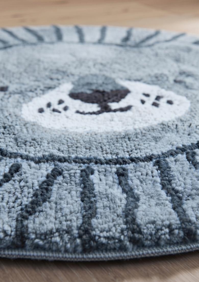 Saffron Rugs Hand Tufted Cotton Bath Mat | Blue Grey Round | Anti Slip Backing | Casual Kids Mats Bathroom Rug - Indya