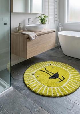 Saffron Rugs Hand Tufted Cotton Bath Mat | Yellow Round | Anti Slip Backing | Casual Kids Mats Bathroom Rug